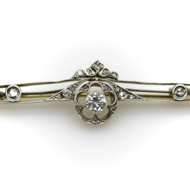 1900 - 1909 Early 20th Century Pre-Revolutionary 14k Gold Diamond Bar Pin For Sale - Image 5 of 8