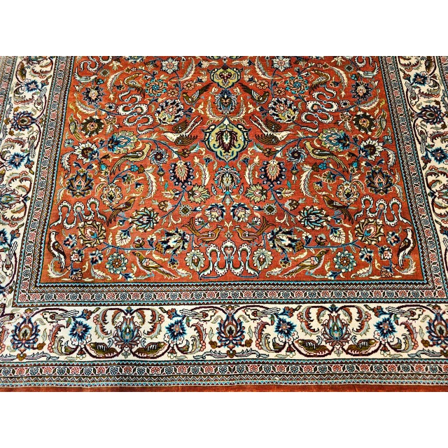 Vintage Turkish Hereke Silk Rug, Hand-Knotted Garden Design, Copper Red, 3' x 5' For Sale In Chicago - Image 6 of 10