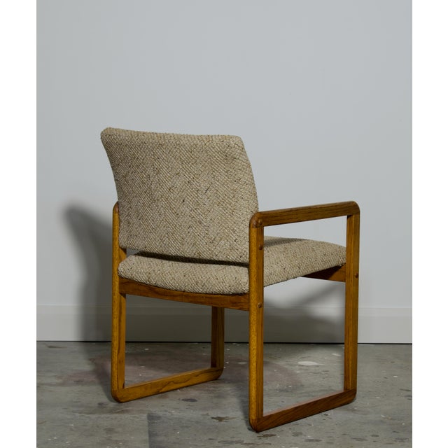 Pair Oak Sled or Loop Base Armchairs in Original Nubby Oatmeal Tweed, 1970s For Sale - Image 4 of 7
