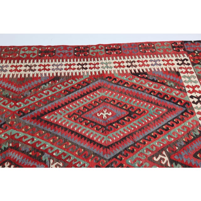 Antique Fethiye Tribal Kilim – Geometric Diamond Motifs, Anatolian Wool Weave -5' 3'' X 10' 4'' For Sale - Image 9 of 16