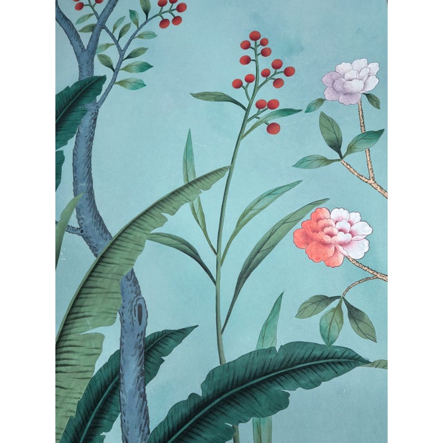 Hand-Painted Chinoiserie Tropical Garden Mural on Edo Xuan Paper – 7 Panels For Sale - Image 10 of 10