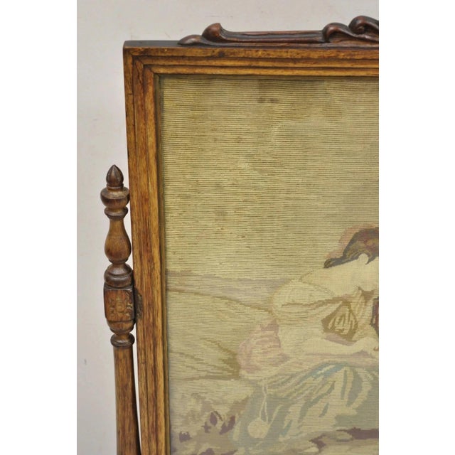 Wood Antique French Victorian Carved Walnut and Needlepoint Fireplace Screen For Sale - Image 7 of 12