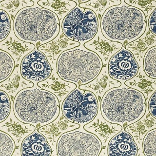 Sample - Schumacher Katsugi Fabric in Indigo & Green For Sale