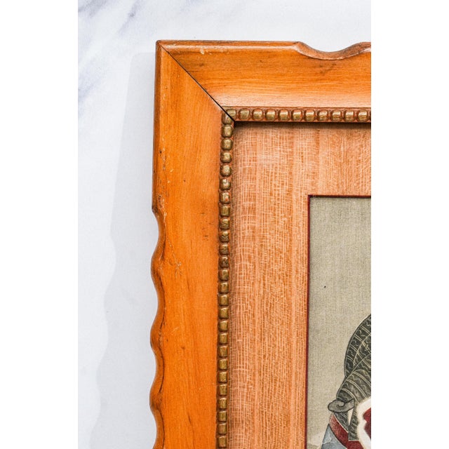 Wonderful Antique 19th Century Chinese Ancestral Portrait Miniature Hand-Painted Wood Frame and Matte Asian Home Wall Decor For Sale - Image 11 of 14