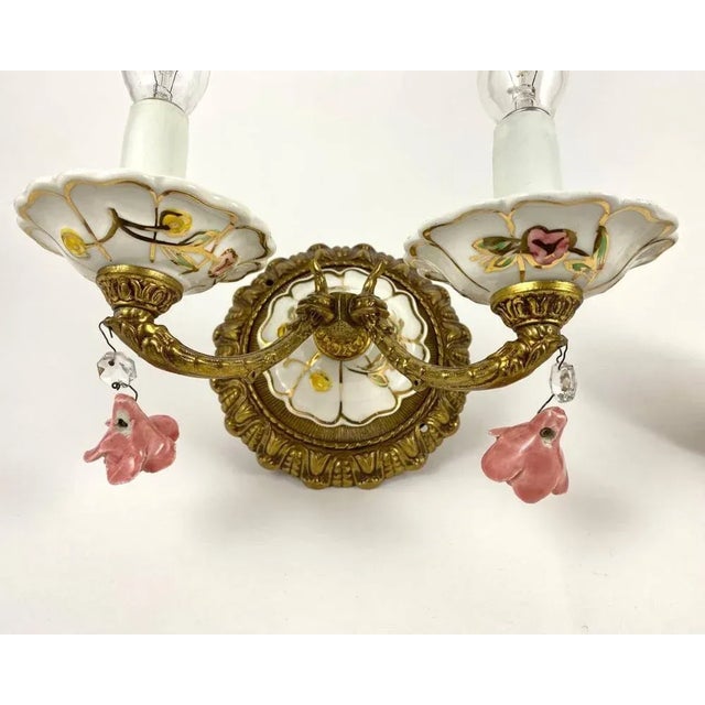 Vintage Porcelain Chandelier & Sconces, Italy, Set of 3 For Sale - Image 6 of 10