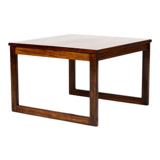 Danish Modern Mid Century Square Rosewood Coffee Table — Figural Grain — Sled Base For Sale