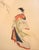 Mid-20th century Japanese painting on silk of a woman. Depicts a lovely woman in beautiful floral flowing Kimono in...