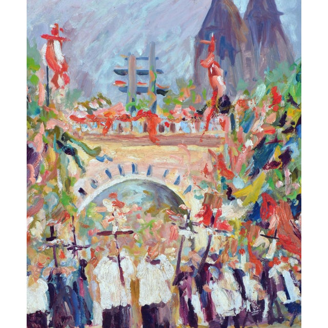 Impressionist "The Procession at St. Lauren Holland" A. Vank Oil on Cardboard 1985 For Sale - Image 3 of 7