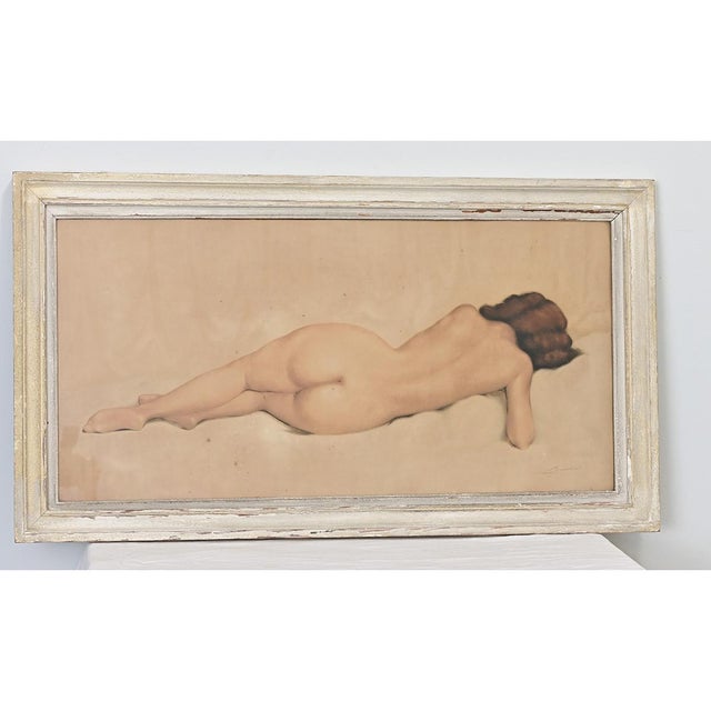 French, early to mid 20th century gouache on paper nude portrait of a young woman who is a mystery to the viewer as only...