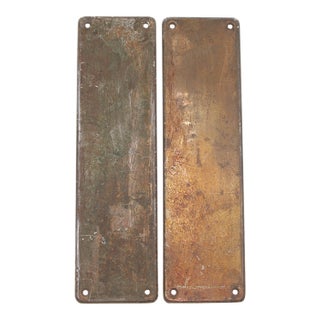Pair of Vintage 10 In. Brass Plated Steel Door Push Plates For Sale