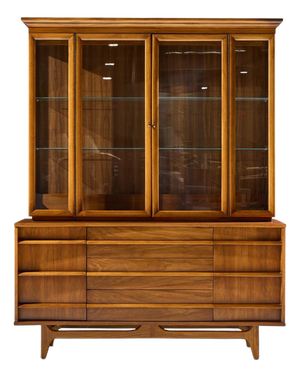 Young Manufacturing Mid Century Curved Walnut Credenza and Hutch