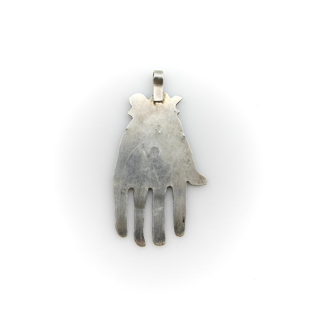 Vintage Berber Hand of Fatima / Hamsa Sterling Silver Pendant With Central Flower Motif For Sale In Los Angeles - Image 6 of 9