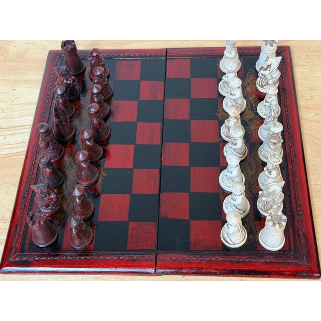 Exceptional Chinese Lacquered Travel Chess Set Lacquered Board & Court Figures For Sale - Image 11 of 18