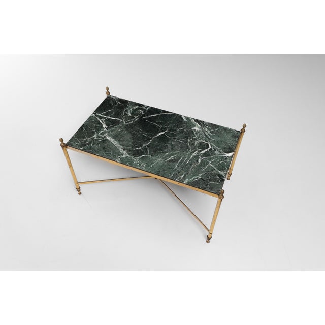 Mid-Century Modern Vintage Coffee Table in Brass and Marble, 1950 For Sale - Image 3 of 7
