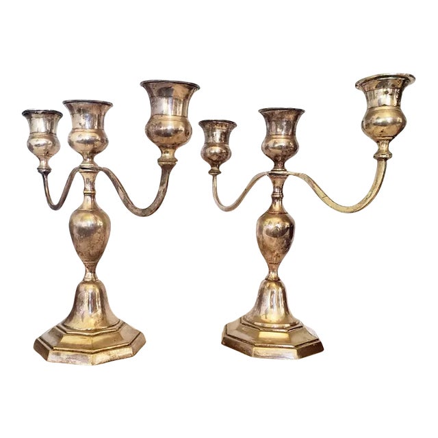 Mid 20th Century Silverplated Candelabras Pair For Sale