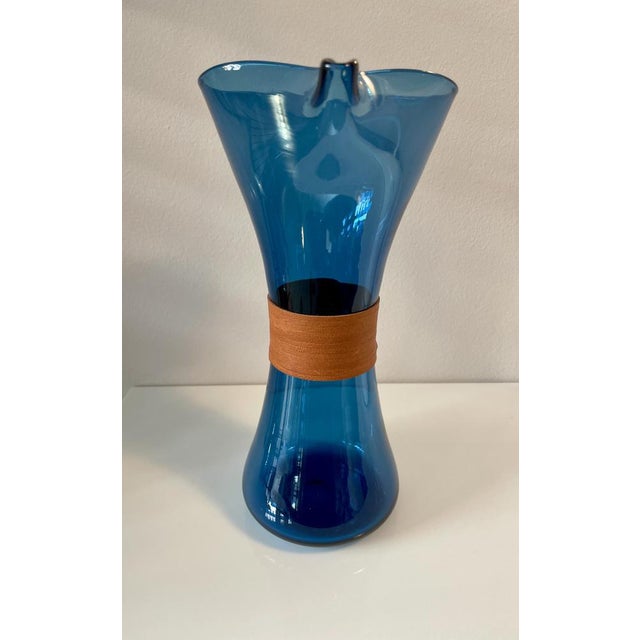 Mid-Century Modern Scandinavian Carafe with Leather Trim by Jacob E. Bang for Holmegaard, 1950s For Sale - Image 3 of 6