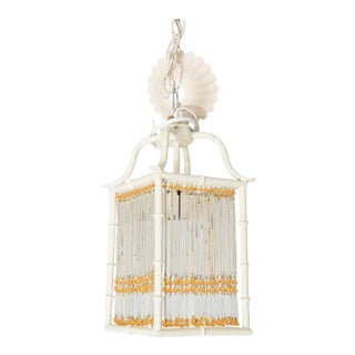 Mid 20th Century Small White Chinoiserie Faux Bamboo Metal Lanterns For Sale