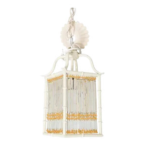 Mid 20th Century Small White Chinoiserie Faux Bamboo Metal Lanterns