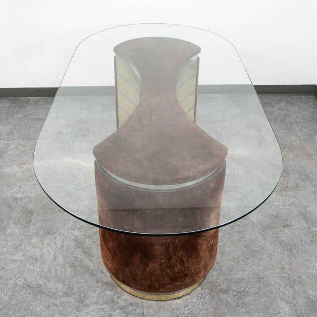 Mid Century Modern Dining Table Glass Curved Mirrored Velvet Attributed to Willy Rizzo Italy For Sale - Image 4 of 10