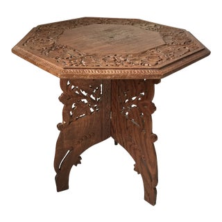 Anglo Indian Carved Tripod Collapsable Table For Sale