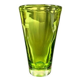 Late 20th Century Henry Dean Lime Green Glass Tumbler, Bud Vase & Votive Holder For Sale