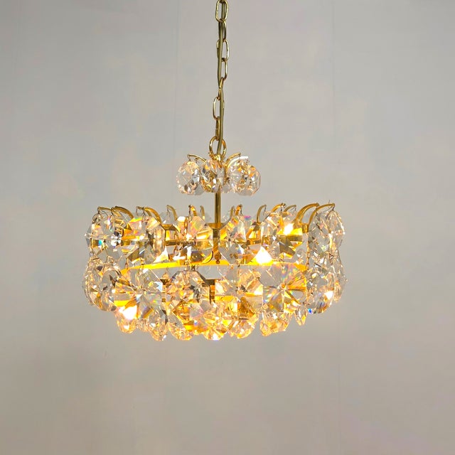 Small Mid-Century Brutalist Chandelier with Crystal Pieces from Palwa, 1970s, in Very Good conditions. Designed 1970 to...