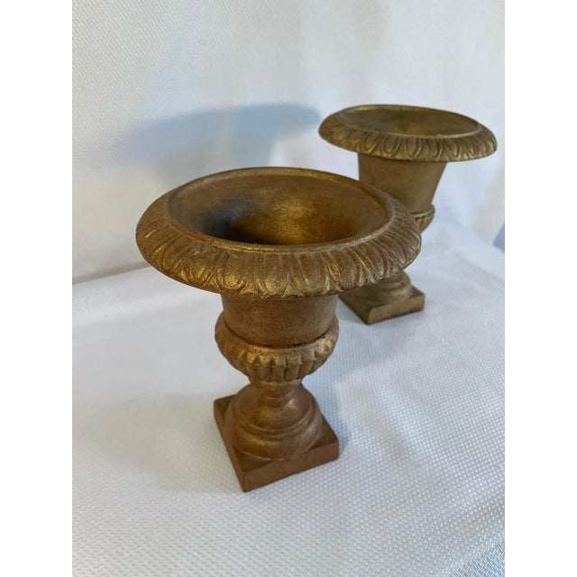 French Vintage Cast Iron Gold Jardiniere Urns - a Pair For Sale - Image 3 of 12