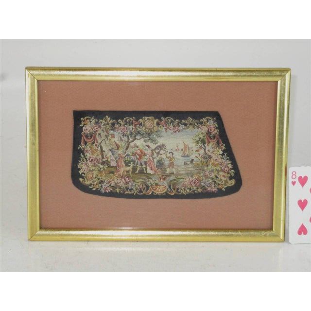 Mid 19th Century Needlepoint Tapestry Sleave Cuff Clothing Hand Embroidered Antique Gold Frame For Sale - Image 4 of 12