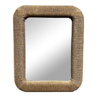 Hollywood Regency Rectangular Rattan Wrapped Wall Mirror - 1970s For Sale