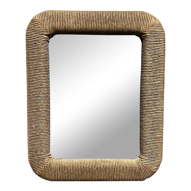 Hollywood Regency Rectangular Rattan Wrapped Wall Mirror - 1970s | Chairish