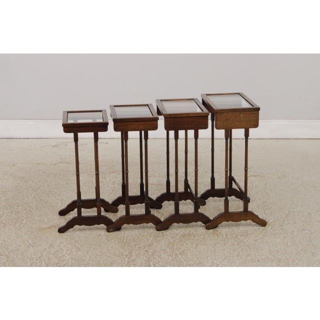 Traditional Vintage Brandt Set of 4 Glass Top Mahogany Nesting Tables For Sale - Image 3 of 15