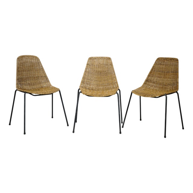 Basket Chairs in Wicker and Metal by Gian Franco Legler, 1960s, Set of 3 For Sale
