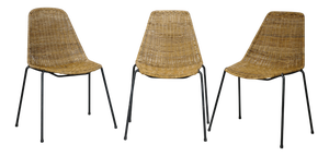 Basket Chairs in Wicker and Metal by Gian Franco Legler, 1960s, Set of 3