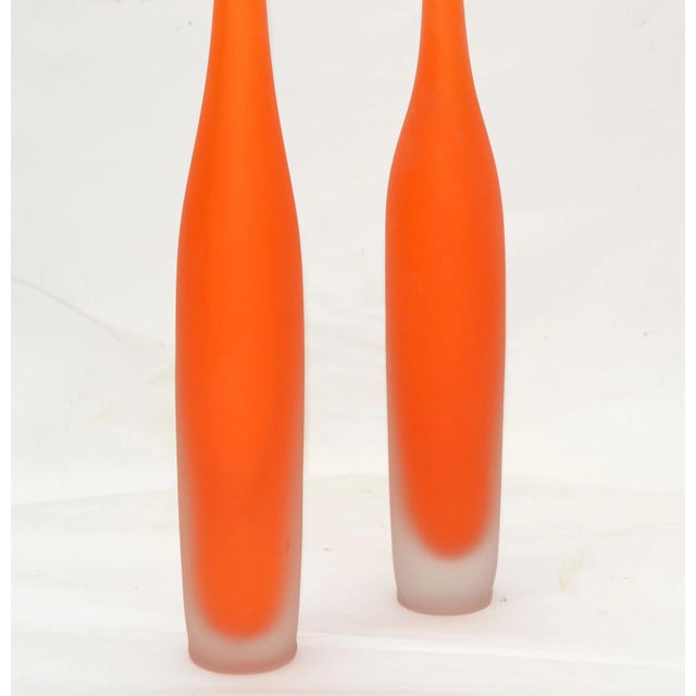 Set of 2 Italian Orange Scavo Glass Wheat Vases, Vessel Mid-Century Modern 1980 For Sale - Image 10 of 12