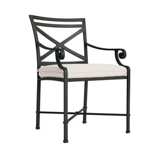 Brown Jordan Venetian Arm Chair in Black Jade with Dusty Pink Stripe Cushions For Sale