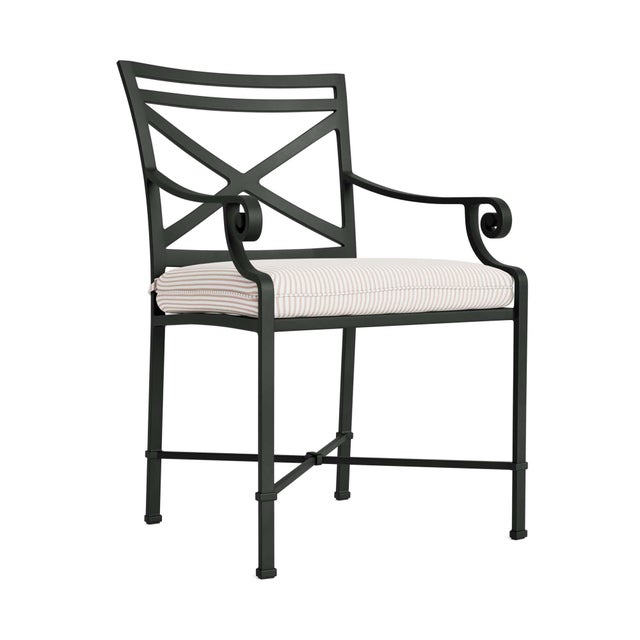 Brown Jordan Venetian Arm Chair in Black Jade with Dusty Pink Stripe Cushions For Sale