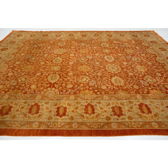 Burnt Orange 10 X 14 Modern Tabriz Indian Wool Rug in Rust by Apadana For Sale - Image 8 of 10