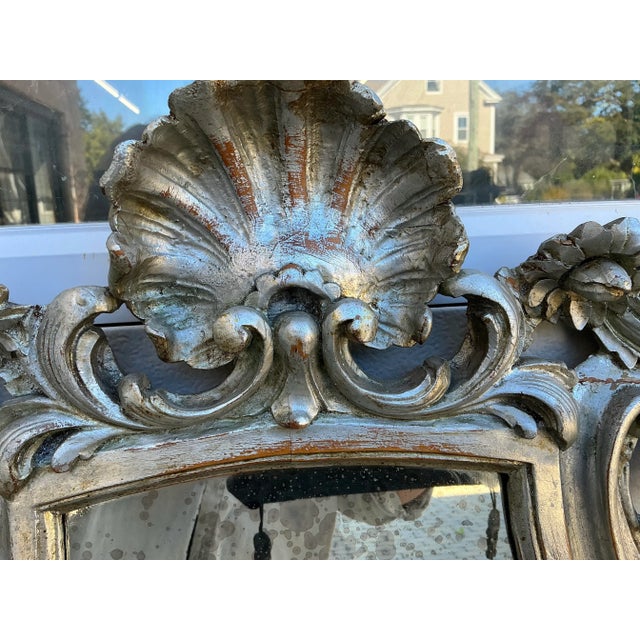Vintage Italian Carved Wood Silver Leafed Mirror For Sale In Providence - Image 6 of 8