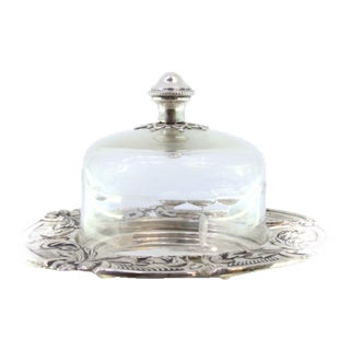 Butter Dish in Silver with Reliefs and Cutouts in Cut Glass For Sale
