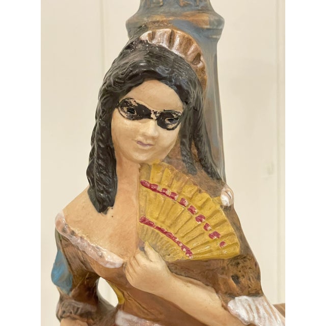 Art Deco Vintage Ceramic Borghini LaCrima Christi Harlequin Ceramic Wine Decanter Bookends or Candlesticks - Pair For Sale - Image 3 of 12