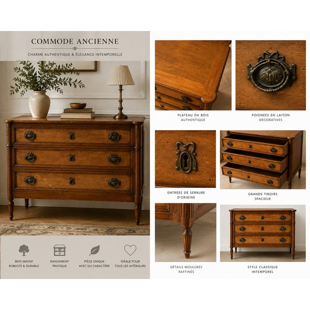 Louis XVI Light Walnut Chest of Drawers with Three Drawers and Fluted Motifs, 1930s For Sale - Image 12 of 13