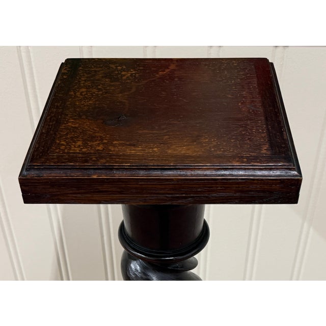 Brown Antique French Louis XIII Barley Twist Pedestal Plant Stand Oak 42" T For Sale - Image 8 of 18