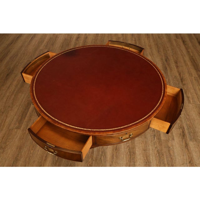 Kittinger Leather Top Round Rent Table With Drawers T295 For Sale In Philadelphia - Image 6 of 18