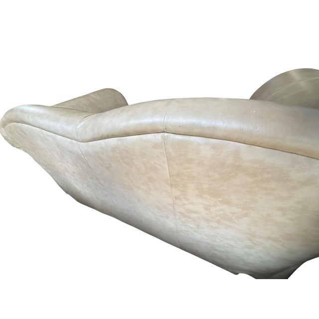 Hand-Carved Cognac Leather Loveseat With Exposed Wood Frame Traditional European Style 71”w For Sale - Image 10 of 12