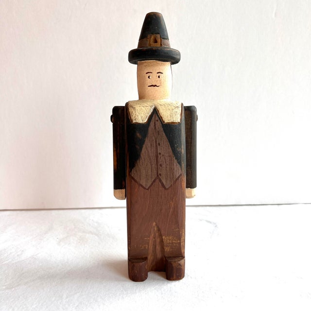 Wolf Creek Folk Art Signed Pilgrim Man Karen Rankin 1989 Wood Carved Painted Figurine For Sale - Image 13 of 13