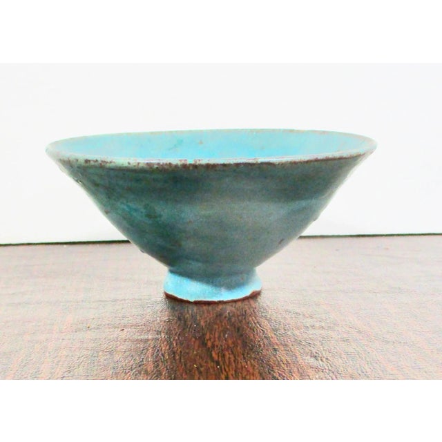 Blue Teal Blue Glazed Art Bowl Circa 1990s For Sale - Image 8 of 9