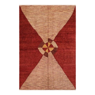 Modern Gabbeh Red/Beige Wool Rug - 6'8'' X 9'10'' For Sale