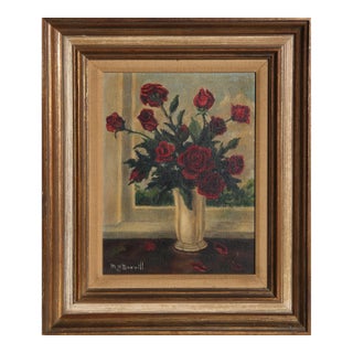 Red Roses by Window, M. Burril, Painting For Sale