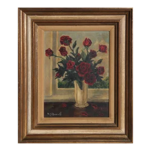Red Roses by Window, M. Burril, Painting