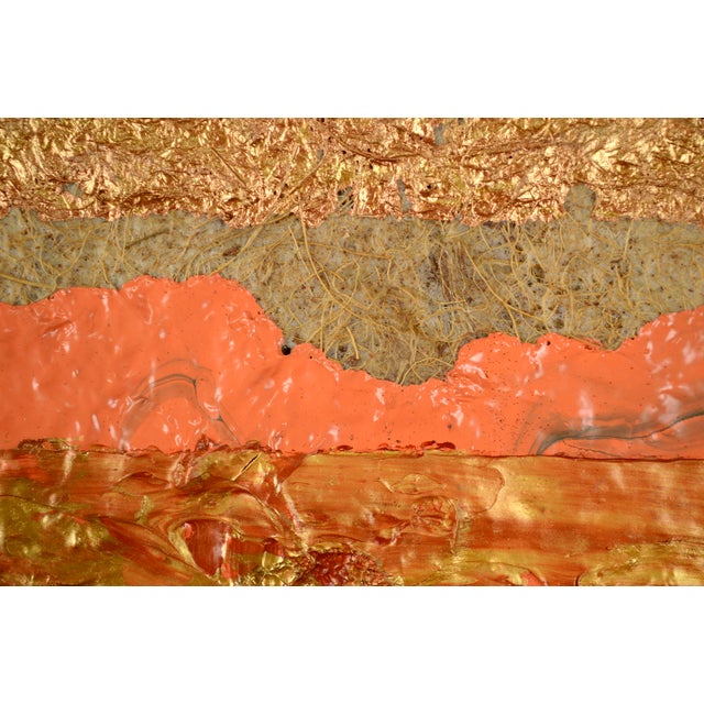Bright, highly textural abstract painting on handmade hemp paper by Marc Foster Grant (American, b. 1947). Bold, heavy...